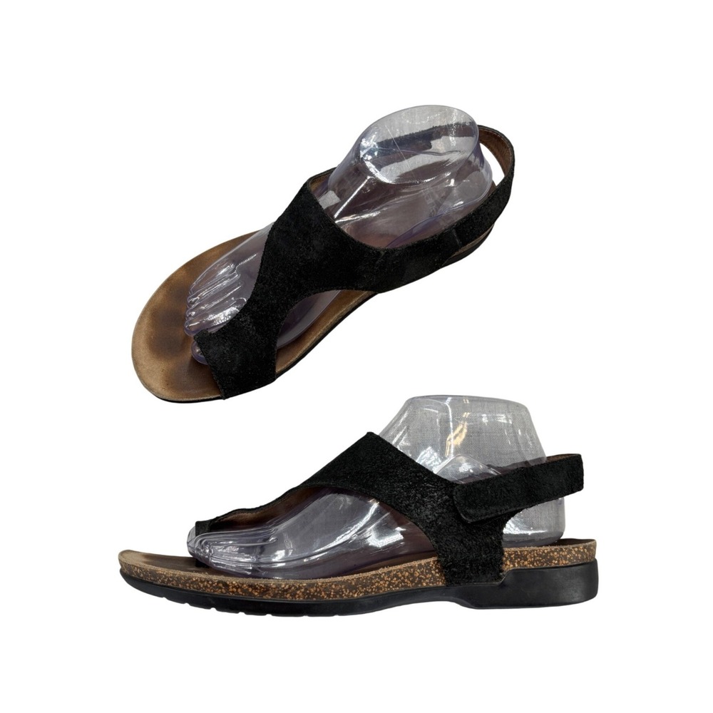 Dansko Reece Sandals Black Suede Leather Toe Loop Flat Comfort Women's EU 40